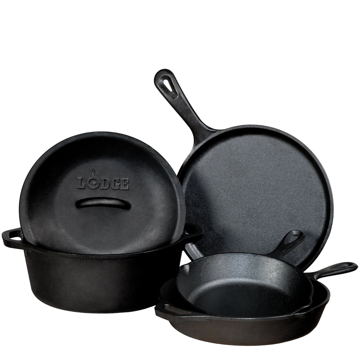 Lodge Cast Iron Pre-seasoned Cast Iron 5 Piece Set, L5HS3, 5 piece combo set