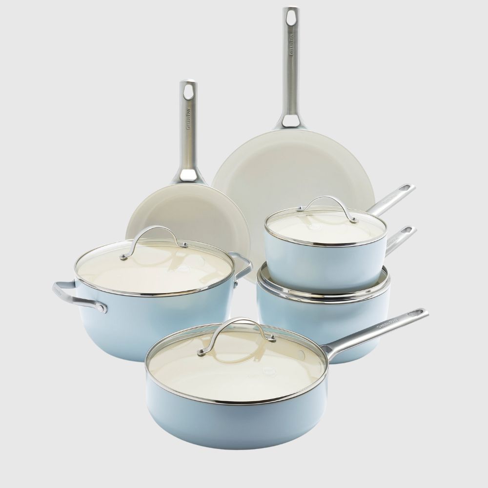 GreenPan Padova Ceramic Non-Stick 10-Piece Cookware Set, Light Blue