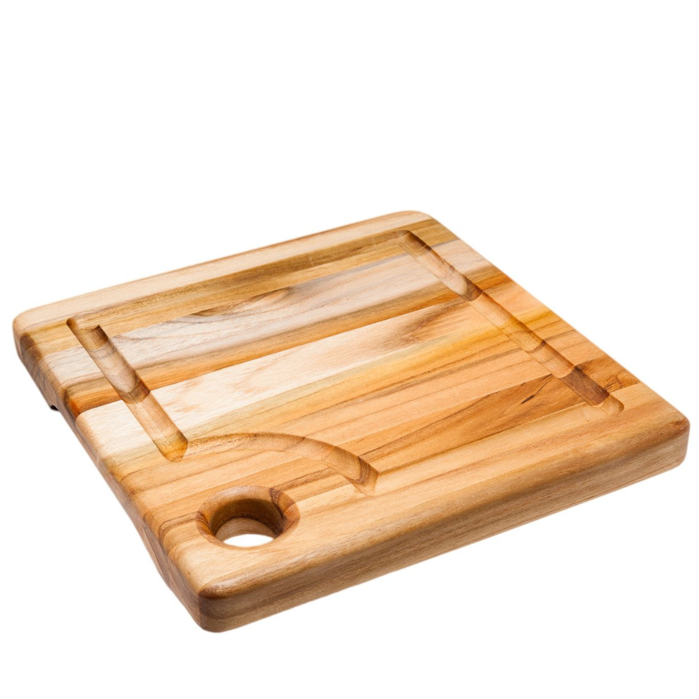 TeakHaus Edge Grain Marine Board w/Corner Hole + Juice Canal (Square) | 8" x 8" x 0.75"