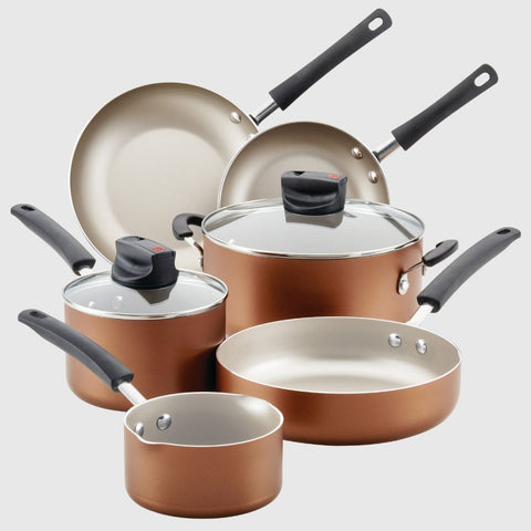 Farberware Easy Clean Steam Vent Cookware Nonstick Pots and Pans Set, 14-Piece, Copper