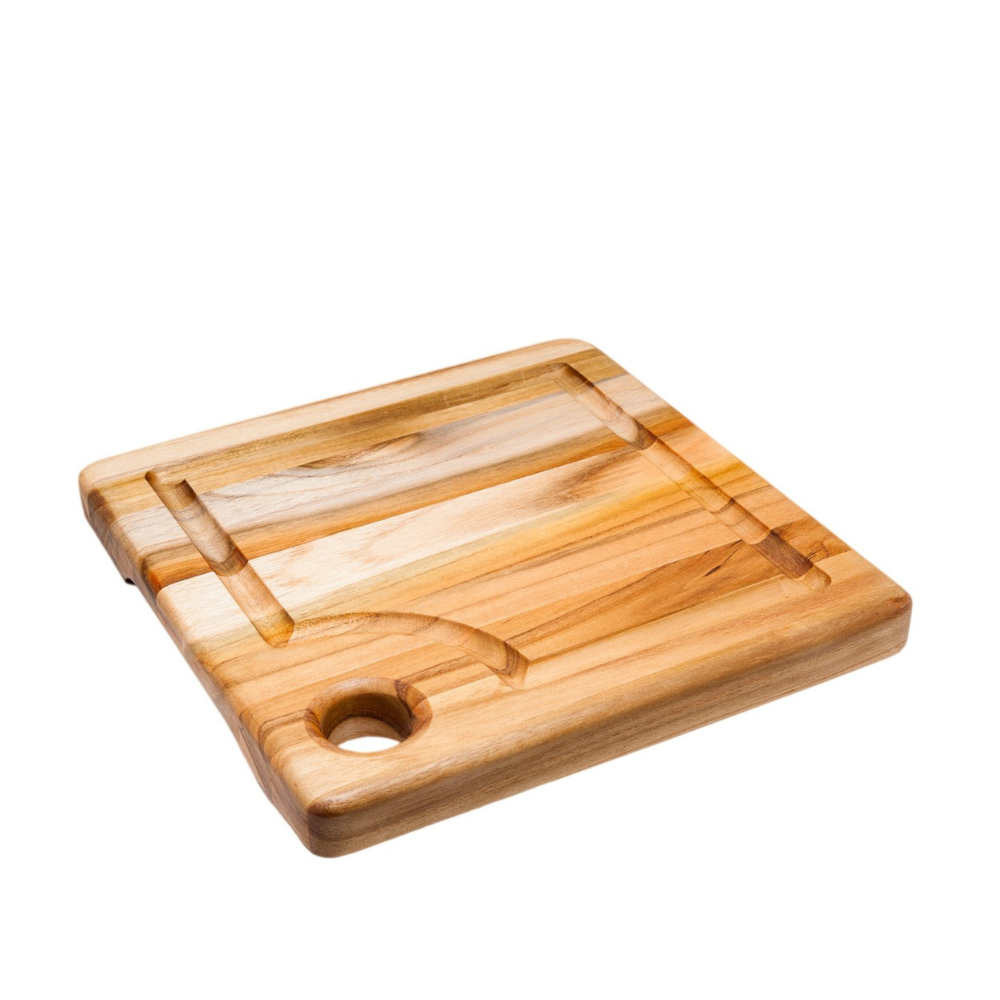 TeakHaus Edge Grain Marine Board w/Corner Hole + Juice Canal (Square) | 8" x 8" x 0.75"