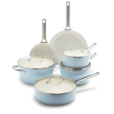 GreenPan Padova Ceramic Non-Stick 10-Piece Cookware Set, Light Blue