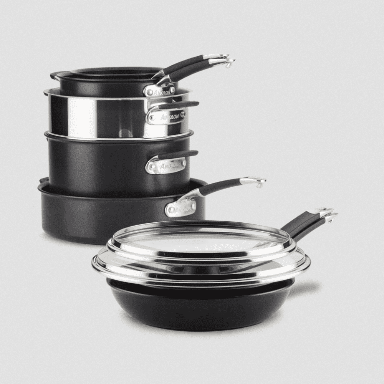 Anolon SmartStack Hard-Anodized Nonstick Induction Cookware Set, 11-Piece, Black