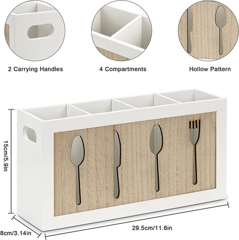 Toto Kitchen Utensil Holder Cooking Utensil Caddy with 3 Compartments Rustic Wooden Utensil Organizer