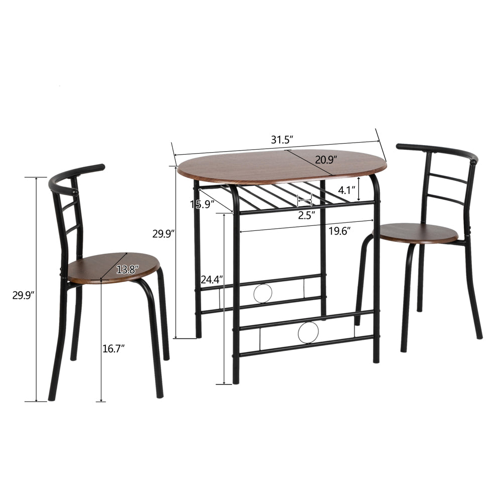 VINGLI Small Dining Table Set for 2,Kitchen Table and 2 Chairs,Black&Walnut