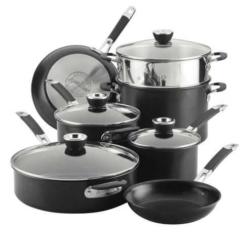 Anolon SmartStack Hard-Anodized Nonstick Induction Cookware Set, 11-Piece, Black