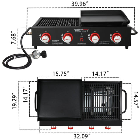 Royal Gourmet 4-Burner GD4002T Portable Gas Grill and Griddle Combo, 40000 BTU