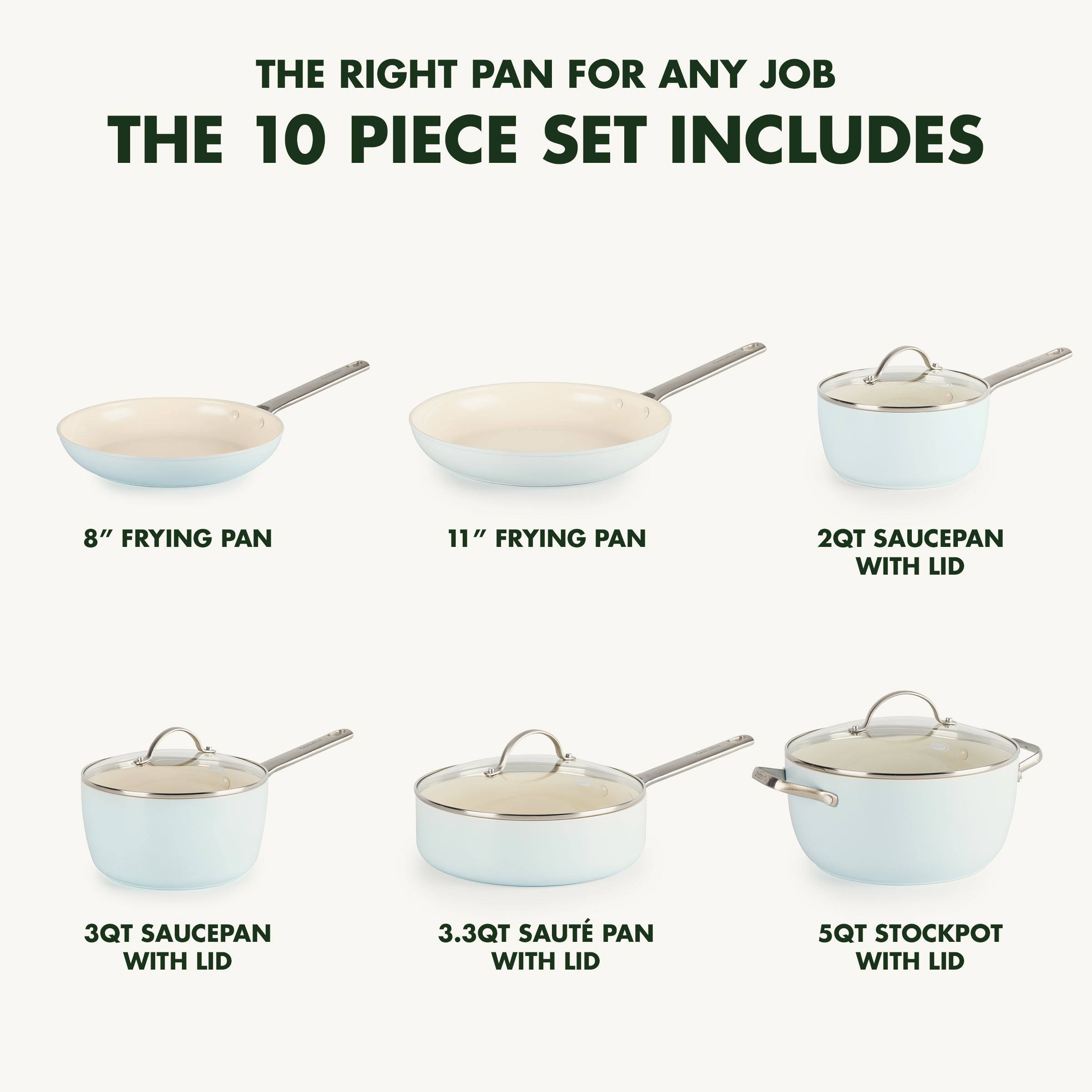 GreenPan Padova Ceramic Non-Stick 10-Piece Cookware Set, Light Blue