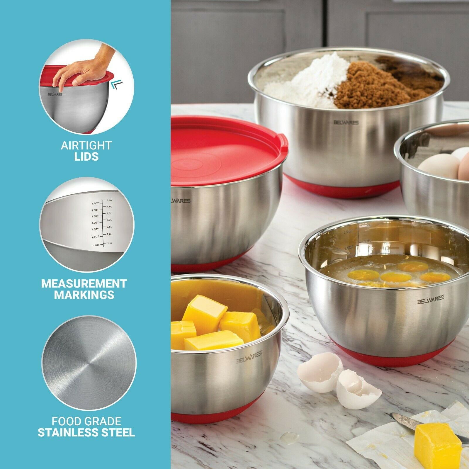 Belwares Stainless Steel Nesting Mixing Bowl Set with (13 Pieces)