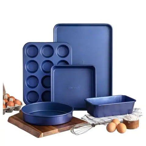 GRANITESTONE Classic Blue Pro 0.8MM Gauge Titanium and Diamond Infused Non-Stick 5 Piece Bakeware Set