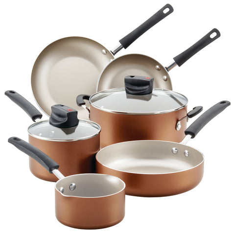 Farberware Easy Clean Steam Vent Cookware Nonstick Pots and Pans Set, 14-Piece, Copper