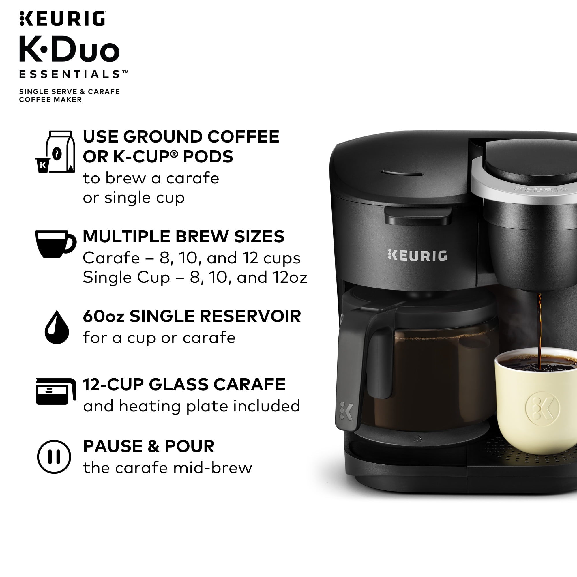 Keurig K-Duo Essentials Single Serve K-Cup Pod & Carafe Coffee Maker, Black