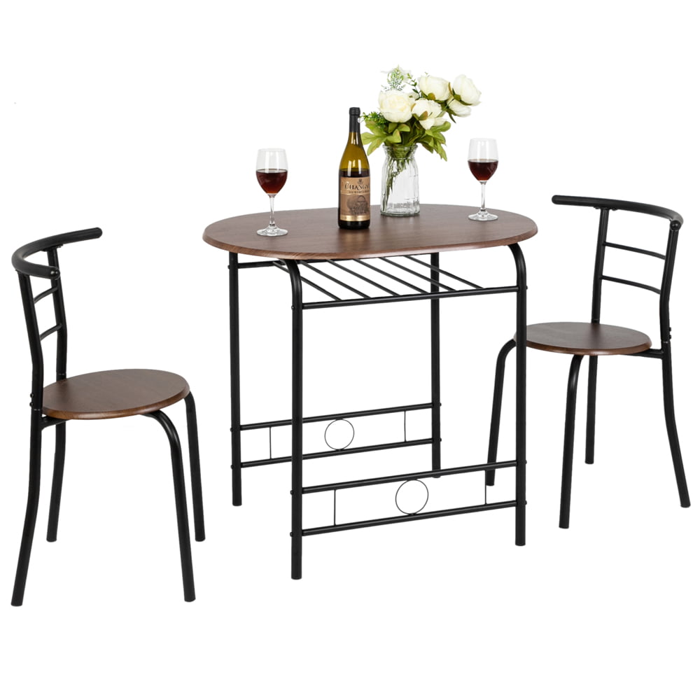 VINGLI Small Dining Table Set for 2,Kitchen Table and 2 Chairs,Black&Walnut